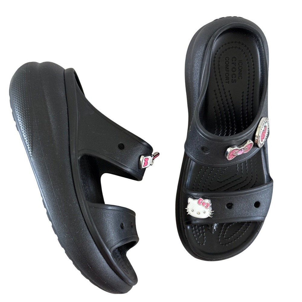 Crocs Crush Sandal Unisex Black Hello Kitty Jibbitz Chunky Platform Slide W10 M8